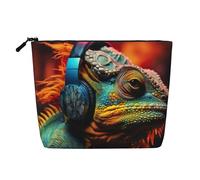 Chameleon Listen Music Print Makeup Bag Cute Cosmetic Bag for Women Makeup Pouch Travel Toiletry Bag for Lady