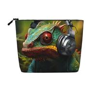Chameleon Listen Music Print Makeup Bag Cute Cosmetic Bag for Women Makeup Pouch Travel Toiletry Bag for Lady