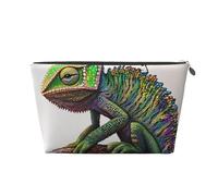 Chameleon Listen Music Print Prints PVC Leather Travel Toiletry Bag with Silver Zippers, Waterproof Cosmetic Organiser for Makeup, Toiletries & Essentials