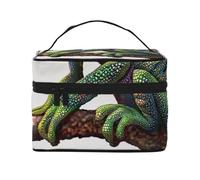 Chameleon Listen Music Print Prints Travel Makeup Bag Flip Portable Toiletry Bag with Handle for Women's Travel and Daily Use