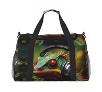 Chameleon Listen Music Print Travel Foldable Waterproof Lightweight Carry On Luggage Bag with Shoulder Strap