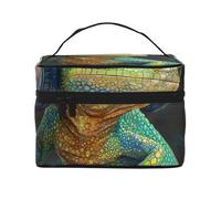 Chameleon Listen Music Prints Travel Makeup Bag Flip Portable Toiletry Bag with Handle for Women's Travel and Daily Use