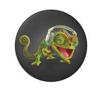 Chameleon Listen Music Round Badge - Durable Tin Plate Design With Full Front Print, Perfect For Custom Gifts And Apparel Decoration