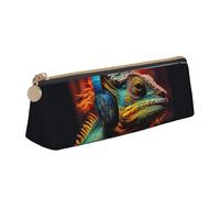 Chameleon listen music Triangle Leather Case Multi Functional Cosmetic Bag Portable Makeup and Stationery Storage Bag , White, One Size, Lightweight, White, One Size, Lightweight