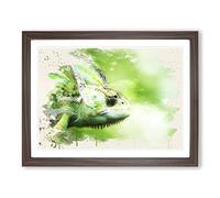 Chameleon Lizard No.1 Modern FC Framed Print | A3 Walnut Framed Wall Art | Ready to Hang | Modern Nature Picture | Living Room Bedroom Lounge Office