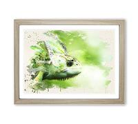 Chameleon Lizard No.1 Modern FC Framed Wall Art Print, Ready to Hang Picture for Living Room Bedroom Home Office Décor, Oak A2 (64 x 46 cm)