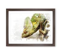 Chameleon Lizard Reptile No.3 V3 Modern Framed Print | A3 Walnut Framed Wall Art | Ready to Hang | Modern Nature Picture | Living Room Bedroom Lounge Office