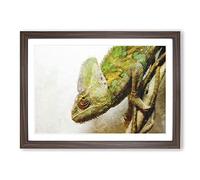 Chameleon Lizard Vol.3 Painting Framed Print | A2 Walnut Framed Wall Art | Ready to Hang | Modern Historical Picture | Living Room Bedroom Lounge Office