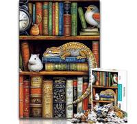 Chameleon on Bookshelf Jigsaw Puzzles 1000 Pieces for Adults Teens,Learning Educational Toy for Is Ideal As A Gift for The Whole Family (50x75cm)