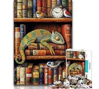Chameleon on Bookshelf Jigsaw Puzzles for Adults Teenagers Jigsaws Puzzle,Challenging To Complete But Fun And Humorous Birthday Present,Gifts,Wall Art (38x26cm)