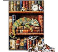 Chameleon on Bookshelf Jigsaw Puzzles for Teenagers 1000 Piece Puzzle, Stress Reliever Staycation Kill Time with Matching Poster And Trivia Sheet (26x38cm)