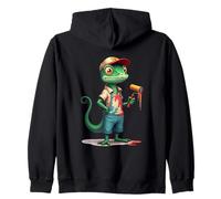 Chameleon Painter Cartoon Animal Illustration Zip Hoodie