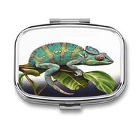 Chameleon Pill Box 2-Compartment Portable Travel Square Pill Case Daily Pill Holder with Store Vitamins Pocket Medicine Organizer for Office Home Fish Oil