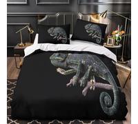 Chameleon Printed Single Duvet Cover Set Wild Animals Bedding Set Ultrasoft Microfiber Quilt Cover 135x200 cm with Zipper and 2 Pillowcases for Single Bed B.2123