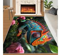 Chameleon Rugs Living Room 80x150cm Natural Forest Area Rugs for Bedroom Dining Room Colorful Animals Non Slip Carpet for Home Decor Room Office
