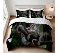 Chameleon Super King Duvet Cover Set 3D Printed Reptile Pets Bedding Set Ultra Soft Microfiber Quilt Cover 220x260 cm for Double Bed with 2 Pillowcases with Zipper E/30