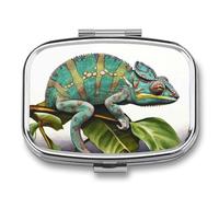 Chameleon Travel Pill Organizer - Daily Pill Box to Hold Vitamins, Portable Pill Case Cod Liver Oil Storage Box with 2 Compartment for Pocket Purse