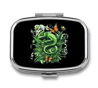 Chameleon Weed Butterfly Funny Square Pill Organizer Travel Pharmacy Box Portable Medicine Case with 2 Compartments