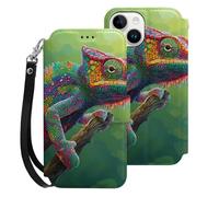 Chameleon with Rainbow Color Mobile Phone Front Flip Cases Compatible with iPhone 15/15 Plus/15 Pro/15 Pro Max Anti-Scratch Covers