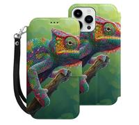 Chameleon with Rainbow Color Mobile Phone Front Flip Cases Compatible with iPhone 15/15 Plus/15 Pro/15 Pro Max Anti-Scratch Covers