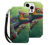 Chameleon with Rainbow Color Mobile Phone Front Flip Cases Compatible with iPhone 15/15 Plus/15 Pro/15 Pro Max Anti-Scratch Covers