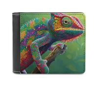 Chameleon with Rainbow Color Slim Leather Men's Wallets with 6 Card Holders Minimalist Billfold Travel Purse
