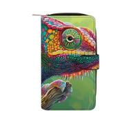Chameleon with Rainbow Color Women's Leather Wallets Compact Long Clutch Purse for Work Travel Daily Use