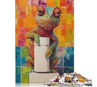 Chameleon with Toilet Wooden Jigsaw Puzzles for Adults 500 Piece High Challenging DIY Large Puzzle Educational Toy Funny Family Games Unique Home Decor 500pcs (52x38cm)