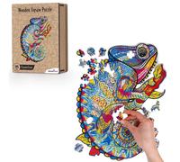 Recent Toys Wooden Jigsaw Puzzle Chameleon for Adults and Kids.195 Piece puzzle, large size 28 x 36cm with Unique Shaped pieces. Includes wooden storage gift box and stand.