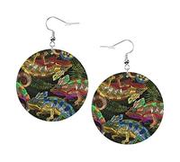 Chameleons Earrings Witchcraft Crow Skulls Round Shape Leather Earring Lightweight Dangle Women Girls Jewelry Perfect For Everyday Wear