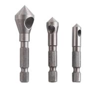 Chamfering Tool Set: 3-Pc High-Speed Steel Deburring Drill Bits with 1/4" Hex Shank, Spiral Fluted Taper Hole Cutters for Wood and Plastic