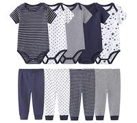Chamie Newborn Baby Bodysuit Short-sleeved One-piece Baby Pants Baby vests 5 Pcs with Trousers 4 Pcs Pure Cotton Suitable for Boys and Girls 0-12M