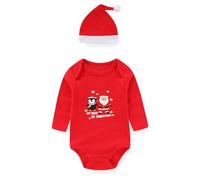 Chamie Newborn Baby Grow Long Sleeve Bodysuit Pack of 1 Vests & 1 Santa hat One-Piece Suit for Boy and Girl,0-3 Months,Father Christmas and Penguins