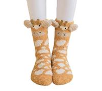 CHAMOKA Hilai Women's Fuzzy Socks, Girls Cartoon Giraffe 3D Soft Fluffy Floor Socks, Warm Sleep Stockings, Fuzzy Slipper Socks for Winter, 1 Pair, Orange Giraffe