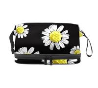 Chamomile Daisy Seamless Flowers Double Layer Cosmetic Bag for Women and Girls, Travel Toiletry Bag Makeup Handy Pouch Organiser Bag with Brush Compartment