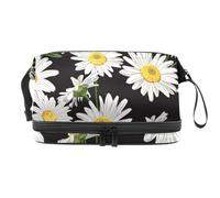 Chamomile Flowers Double Layer Cosmetic Bag for Women and Girls, Travel Toiletry Bag Makeup Handy Pouch Organiser Bag with Brush Compartment