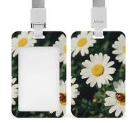 Chamomile Ladybug Daisy Id Badge Holder Retractable Badge Holders Heavy Duty Plastic Id Card Holder with Lanyard Waterproof Name Tag Sleeve for Nurses, Teachers, Office Professionals