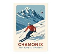 Chamonix - France Modern Skiing Poster, Minimalist Wall Art, Mountain Travel Prints, Snow, Ski Trip Home Decor, A2 (Print Only) - 59.4x42cm