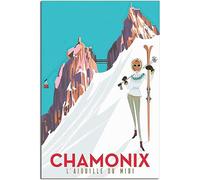 Chamonix Skiing Art Print Vintage Travel Poster Retro Wall Art Canvas Poster Home Decor Room Decor Unframed 60x90cm