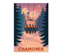 Chamonix Vintage Skiing Poster, Minimalist Wall Art, Mountain Travel Prints, Snow, Ski Trip Home Decor, A4 (Print Only) - 29.7x21cm