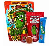 Chamoy GuysUK Hot & Spicy Pickle Kit | Includes 1 x Hot & Spicy Pickle, 1 x Fruit Roll Up, 1 x Lucas Gusano Chamoy or 1x Mini Homemade BottleofChamoy, 1 x Tajin