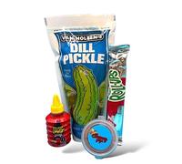 ChamoyGuysUK Dill Pickle Kit | Includes 1 x Dill Pickle, 1 x Fruit Roll Up, 1 x Lucas Gusano Chamoy or 1x Mini Homemade Bottle of Chamoy, 1 x Chamoy Guys Tajin