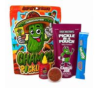 ChamoyGuysUK Garlic Pickle Kit | Includes 1 x Garlic Pickle, 1 x Fruit Roll Up, 1 x Lucas Gusano or 1x Mini Homemade Bottle of Chamoy, 1 x Tajin