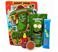 ChamoyGuysUK Rick Pickle Kit | Includes 1 x Rick, 1 x Fruit Roll Up, 1 x Lucas Gusano or 1x Mini Homemade Bottle of Chamoy, 1 x Tajin