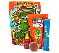 ChamoyGuysUK Sour Pickle Kit | Includes 1 x Sour Pickle, 1 x Fruit Roll Up, 1 x Lucas Gusano or 1x Mini Homemade Bottle of Chamoy, 1 x Tajin