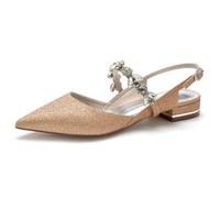 Champagne,10 UK,Women Walking Shoes Ballet Flats Rhinestone Portable Comfort Slip on Flat Wedding Ballerina Shoes