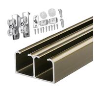 Champagne 12ft Aluminium Double Pocket Door Hardware Kit Bypass Closet Sliding Door Track System for 2 Doors Smooth & Quiet Sliding Operation - 4ft to 20ft Options Available