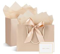 Champagne 2 Pack Medium Gift Bags with 2 Wrappers and 2 Cards, Paper Gifts Bags with Handles for Women, Men, Birthday, Wedding, Party, Christmas - 20x10x28 cm