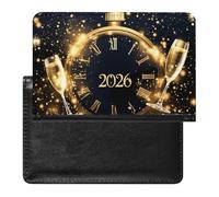 Champagne 2026 New Years Printed Passport Holder Cover Leather Passport Wallet Slim Card Case for Travel