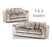 (Champagne, 3 + 2 seater) Leo Crushed Velvet 3 & 2 Seater Sofa Set